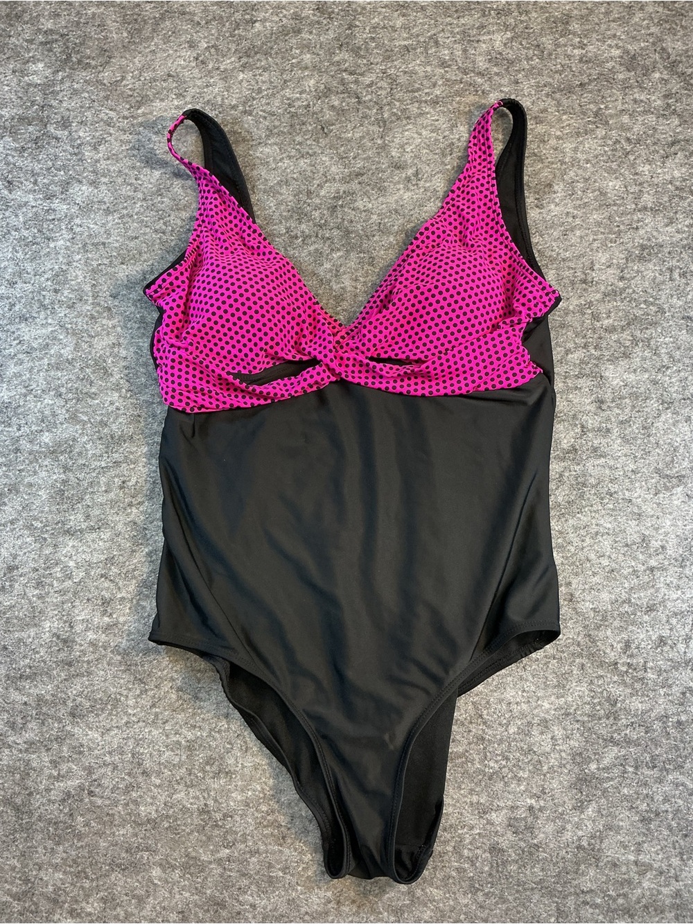 Ingear Black One-Piece Swimsuit with Pink Polka-Dot Top Size 12